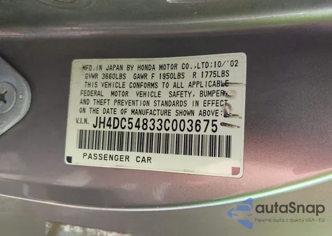 2003 Acura Rsx from USA, damaged, VIN JH4DC54833C003675